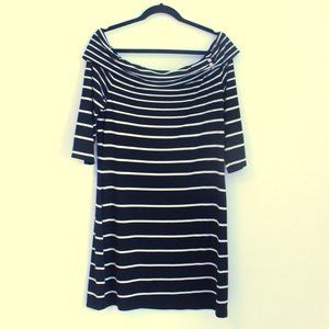 NWT White House Black Market Off Shoulder Striped Knit Dress Size Large